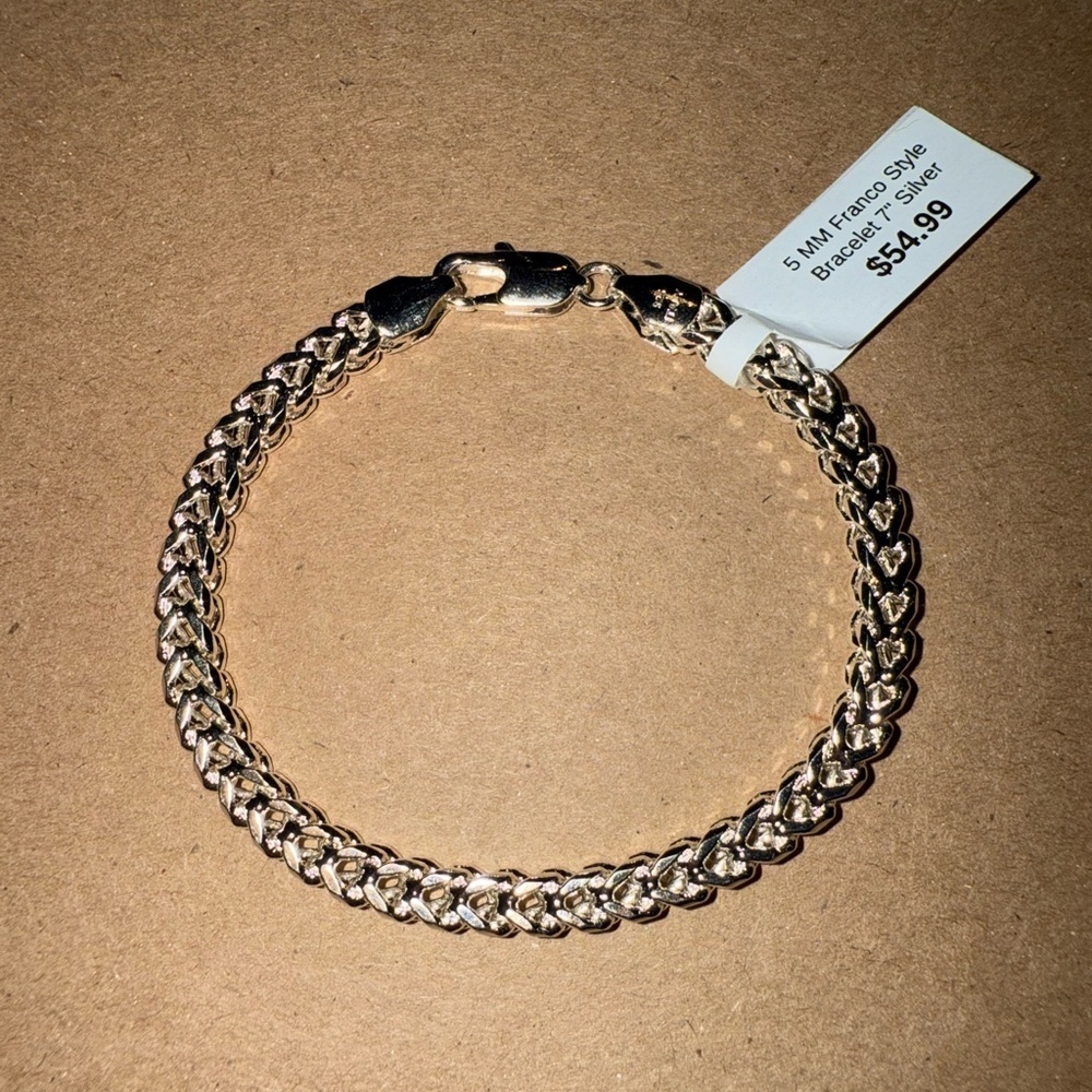 New 5mm Franco Style 7” Silver Braclet